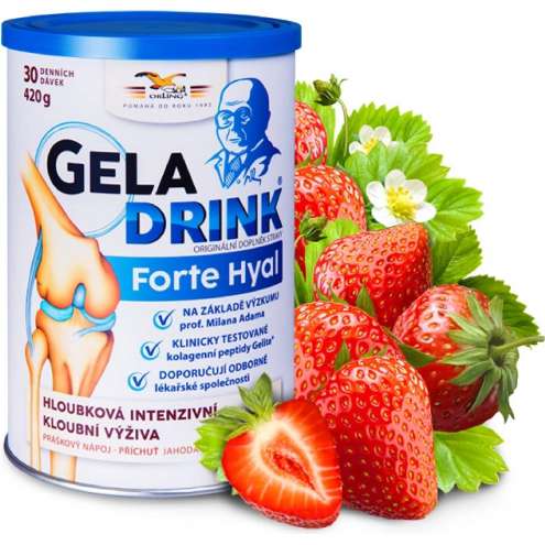 GELADRINK Forte Hyal Jahoda - Комплексный состав для продление активной жизнедеятельности суставов, позвоночника и сосудов со вкусом клубники, 420 г